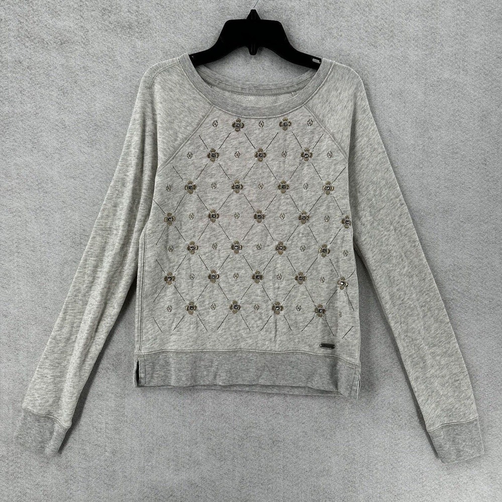 ADORABLE Abercrombie & Fitch Sweater Womens XS Flowers Bling Embroidery Gray‎